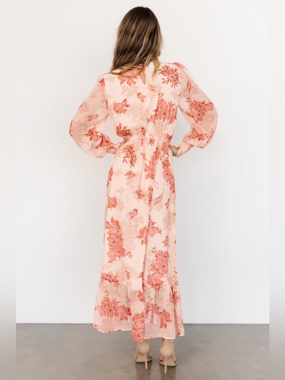New Baltic Born Luciana Maxi Dress Beige Rose Floral Chiffon Boho Romantic M - Picture 2 of 16
